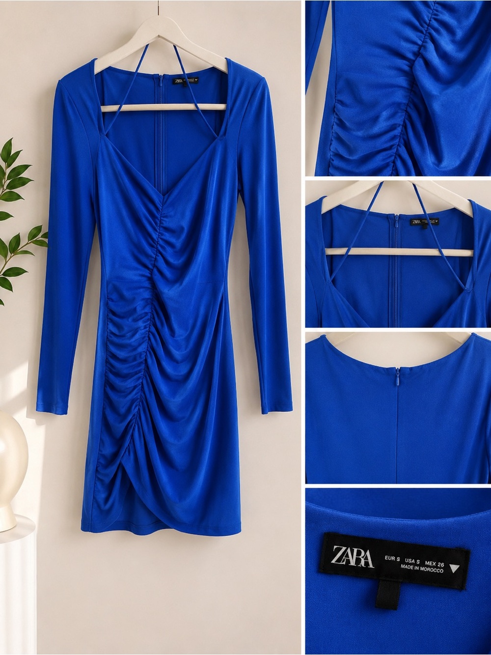 Zara Cobalt Blue Ruched Long Sleeve Dress